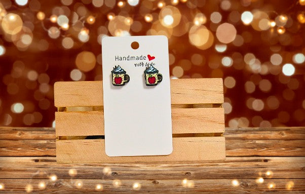Latte Mug Shaped Sublimated Stud Earrings