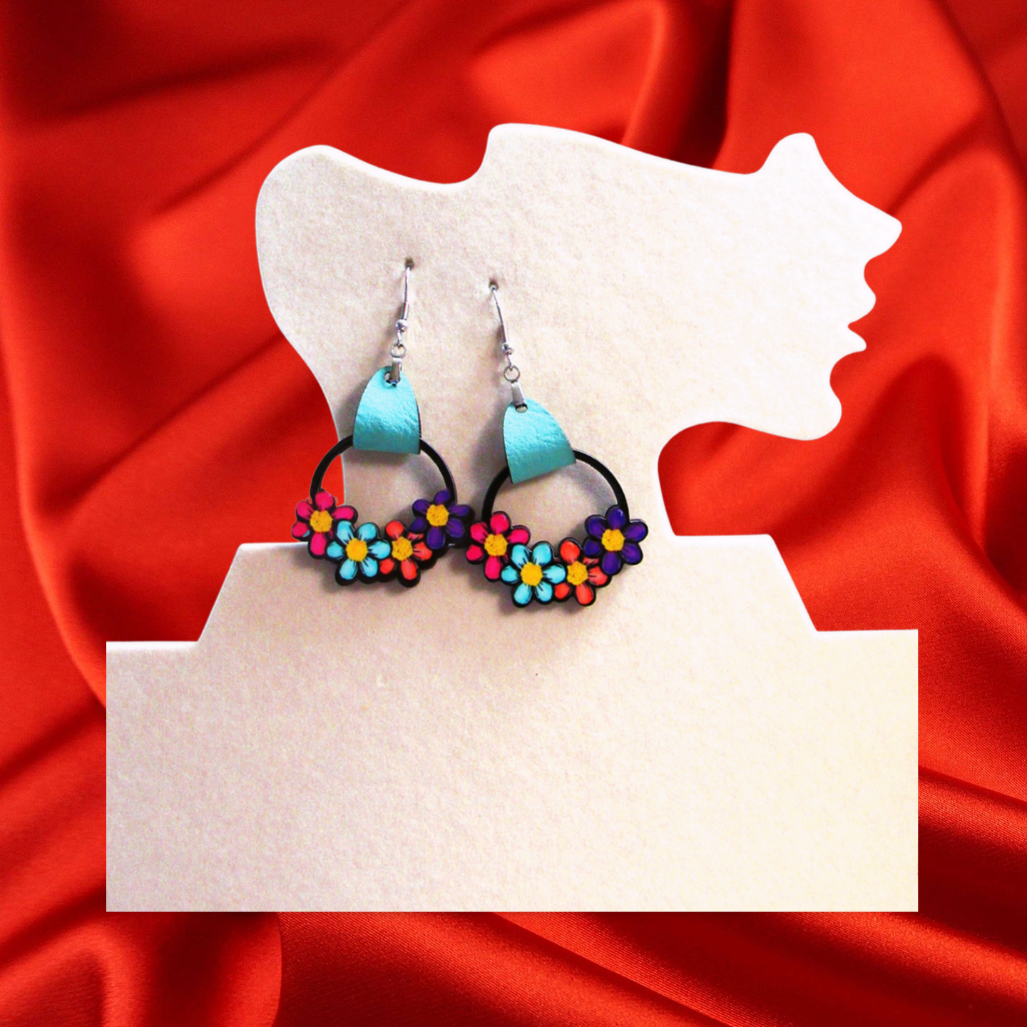 Round Flower Cluster Shaped Sublimated Earrings