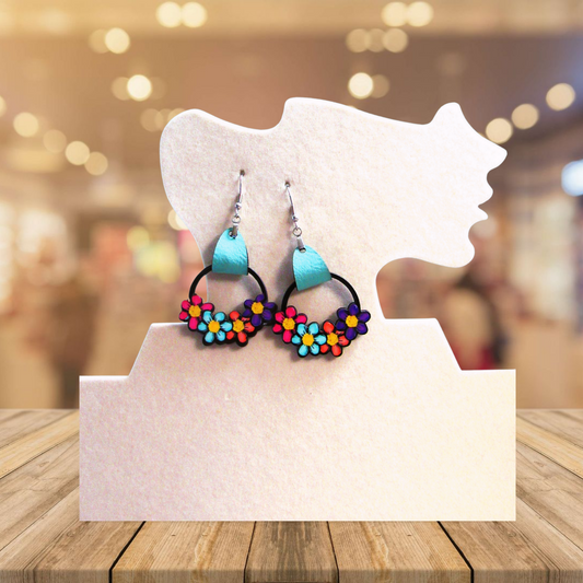 Round Flower Cluster Shaped Sublimated Earrings