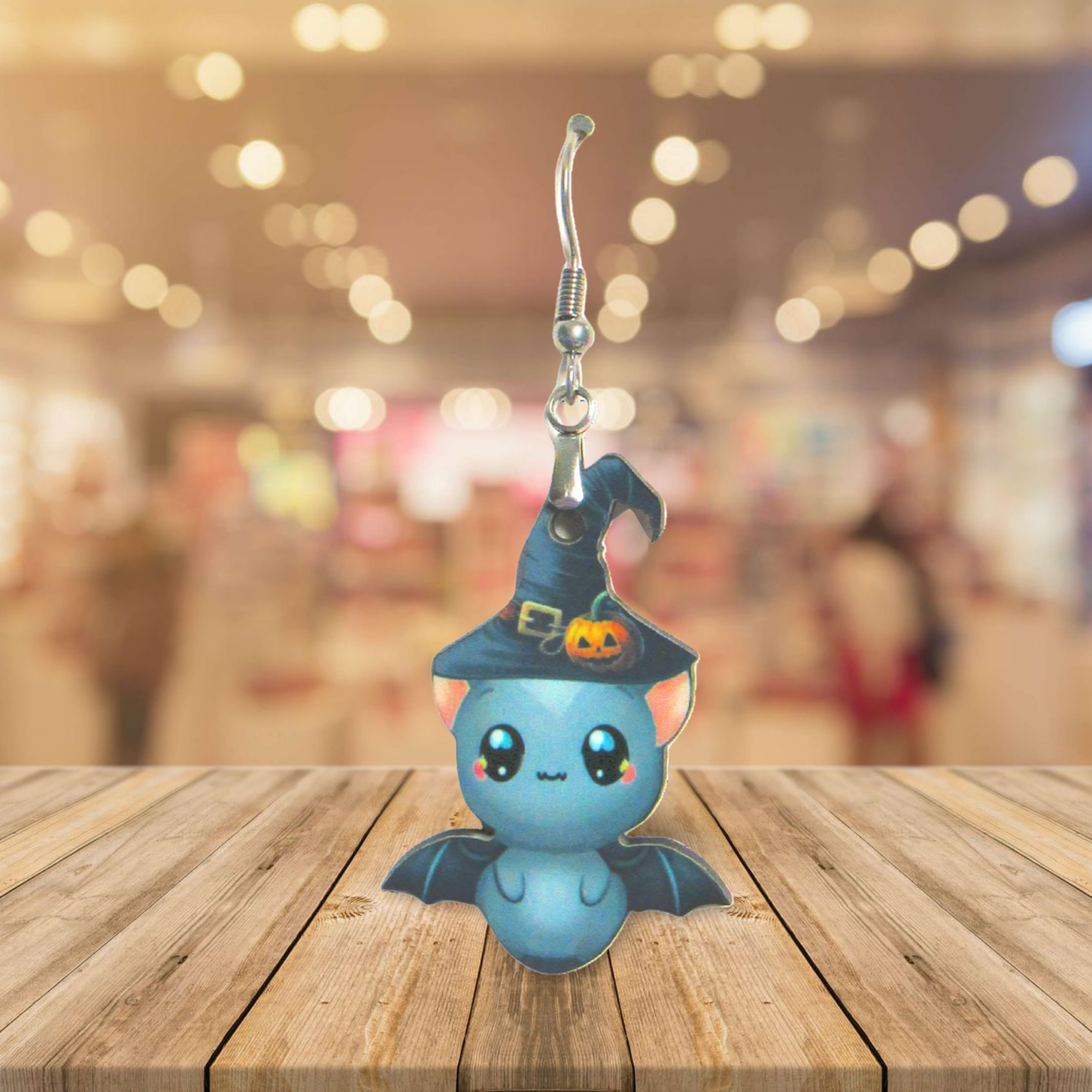 Bat with Witch Hat Shaped Sublimated Earrings 1.5 inch