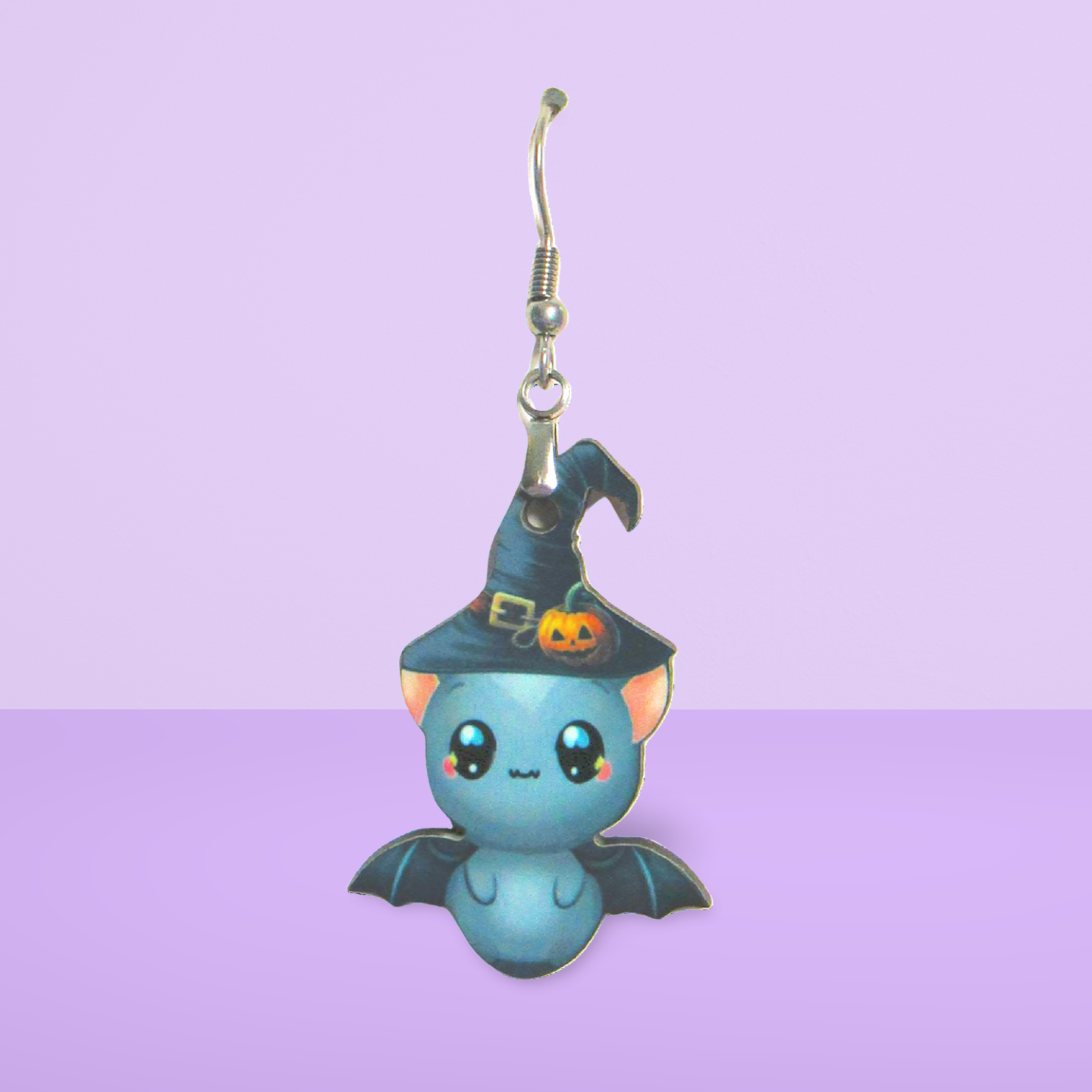 Bat with Witch Hat Shaped Sublimated Earrings 1.5 inch