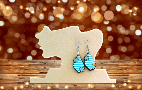 MDF-Striped Fancy Flower Shaped Sublimated Earrings 1.5 inch
