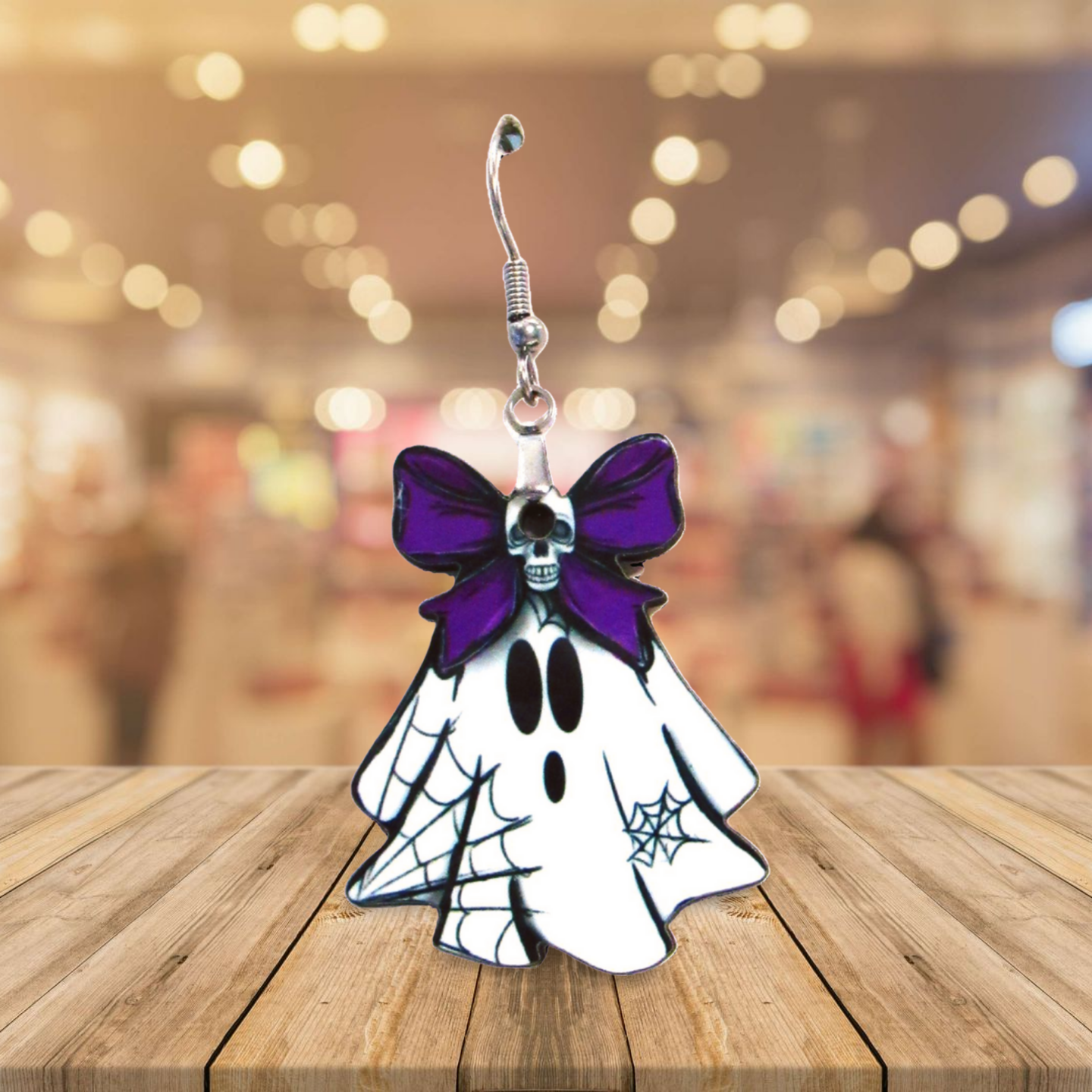 Ghost with Bow Shaped Sublimated Earrings 1.5 inch