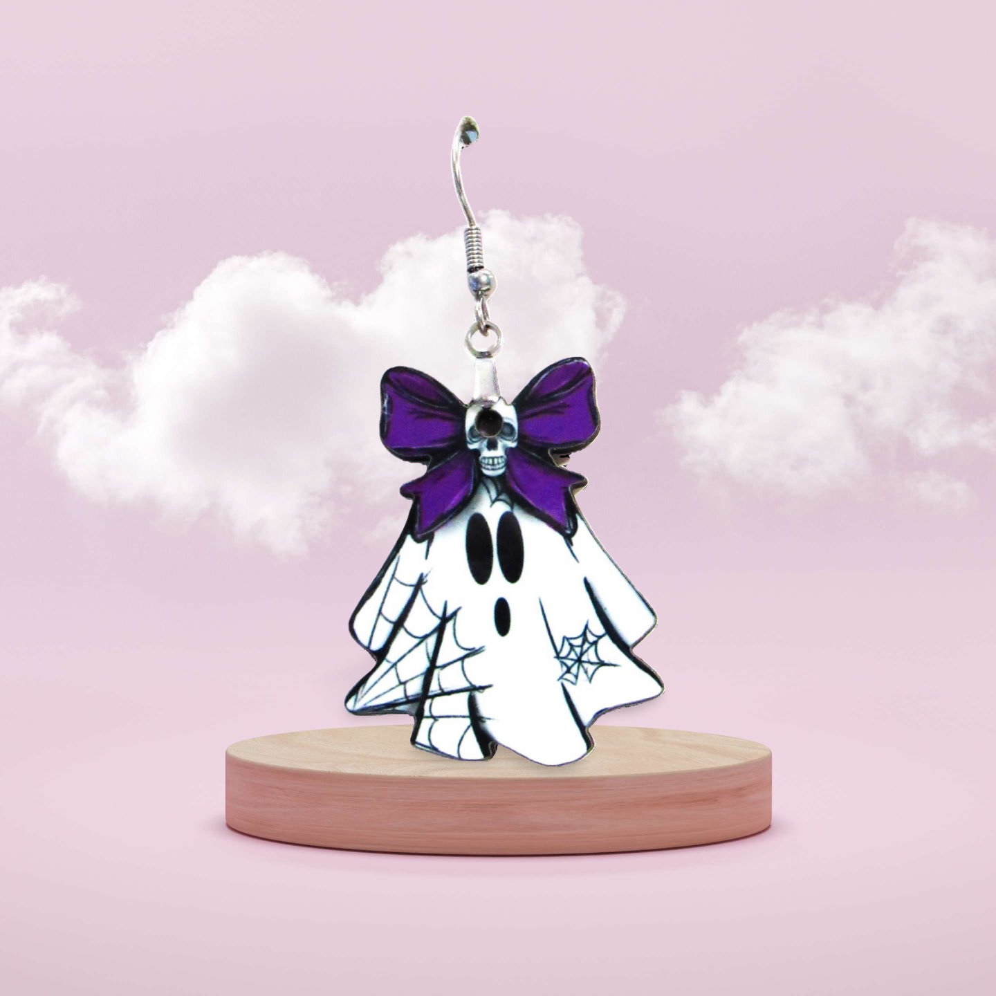 Ghost with Bow Shaped Sublimated Earrings 1.5 inch