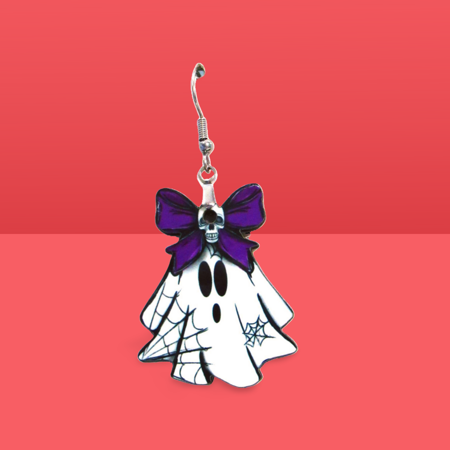 Ghost with Bow Shaped Sublimated Earrings 1.5 inch