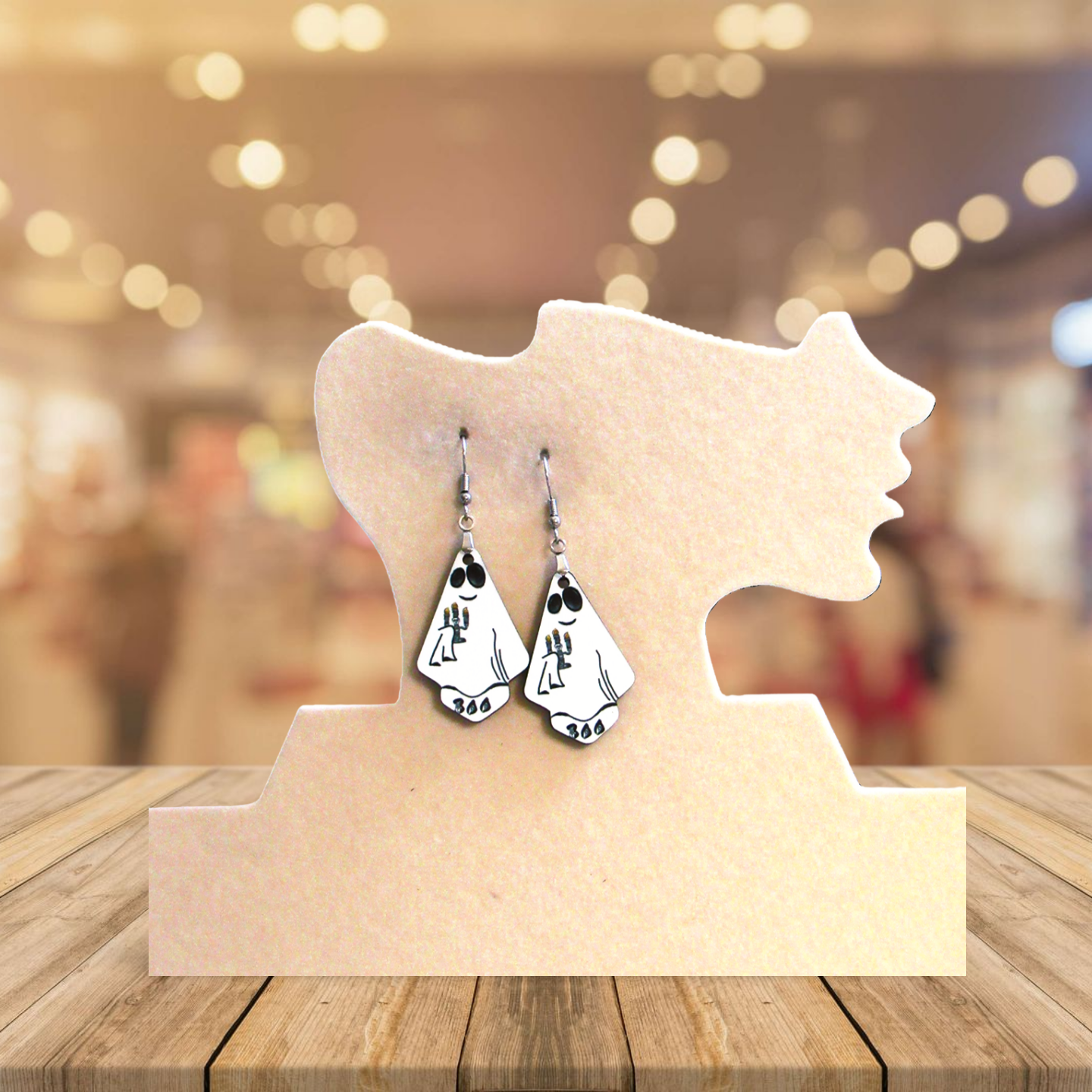 Ghost Fan Shaped Sublimated Earrings 1.5 inch