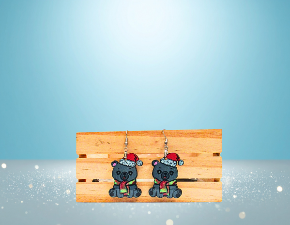 MDF - Polar Bear Sitting Shaped Sublimated Earrings 1.5 inch