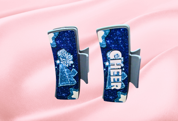 MDF-Large Sublimated Hair Claw Clip Cheer Themed (Glitter Look)