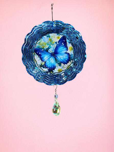 8 inch Sublimated Wind Spinner Blue Butterfly