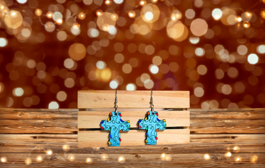 Cross with Lights Shaped MDF Sublimated Earrings