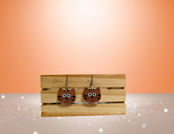 MDF-Cat Head Shaped Sublimated Earrings 1 inch