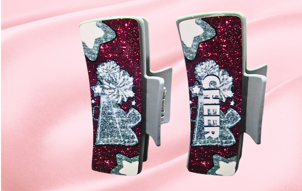 MDF-Large Sublimated Hair Claw Clip Cheer Themed (Glitter Look)