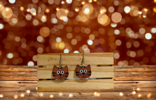MDF-Cat Head Shaped Sublimated Earrings 1 inch