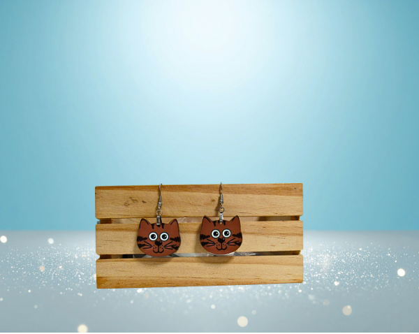 MDF-Cat Head Shaped Sublimated Earrings 1 inch