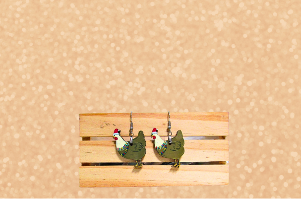 MDF-Santa Hat Chicken Sublimated Earrings 1.5 inch