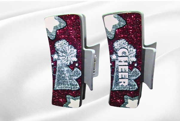 MDF-Large Sublimated Hair Claw Clip Cheer Themed (Glitter Look)
