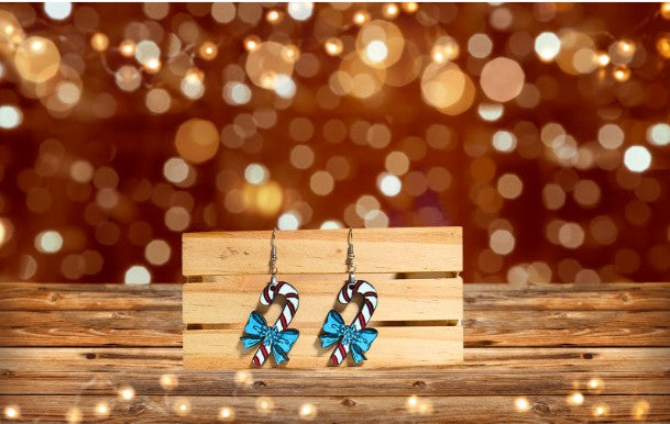 Candy Cane Shaped Sublimated Earrings