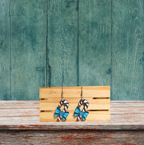 Candy Cane Shaped Sublimated Earrings