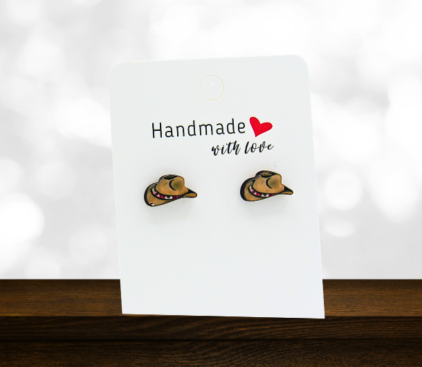 MDF-Cowboy Hat Shaped Sublimated Stud Earrings