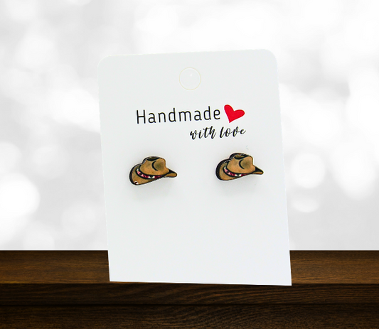 Cowboy Hat Shaped Sublimated Stud Earrings