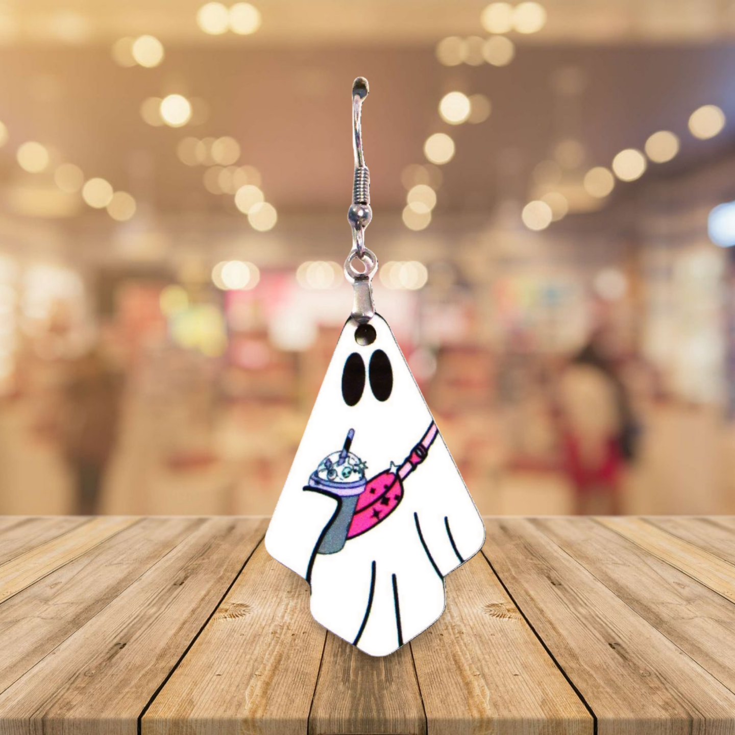 Ghost Fan Shaped Sublimated Earrings 1.5 inch