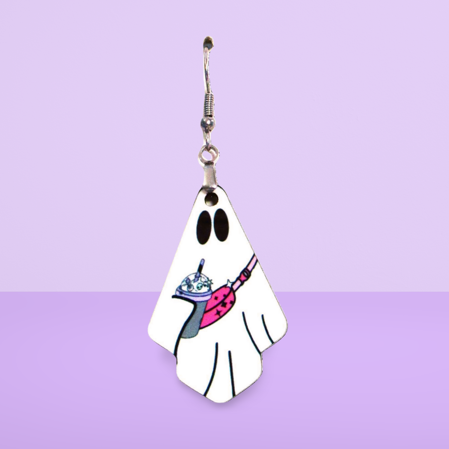 Ghost Fan Shaped Sublimated Earrings 1.5 inch
