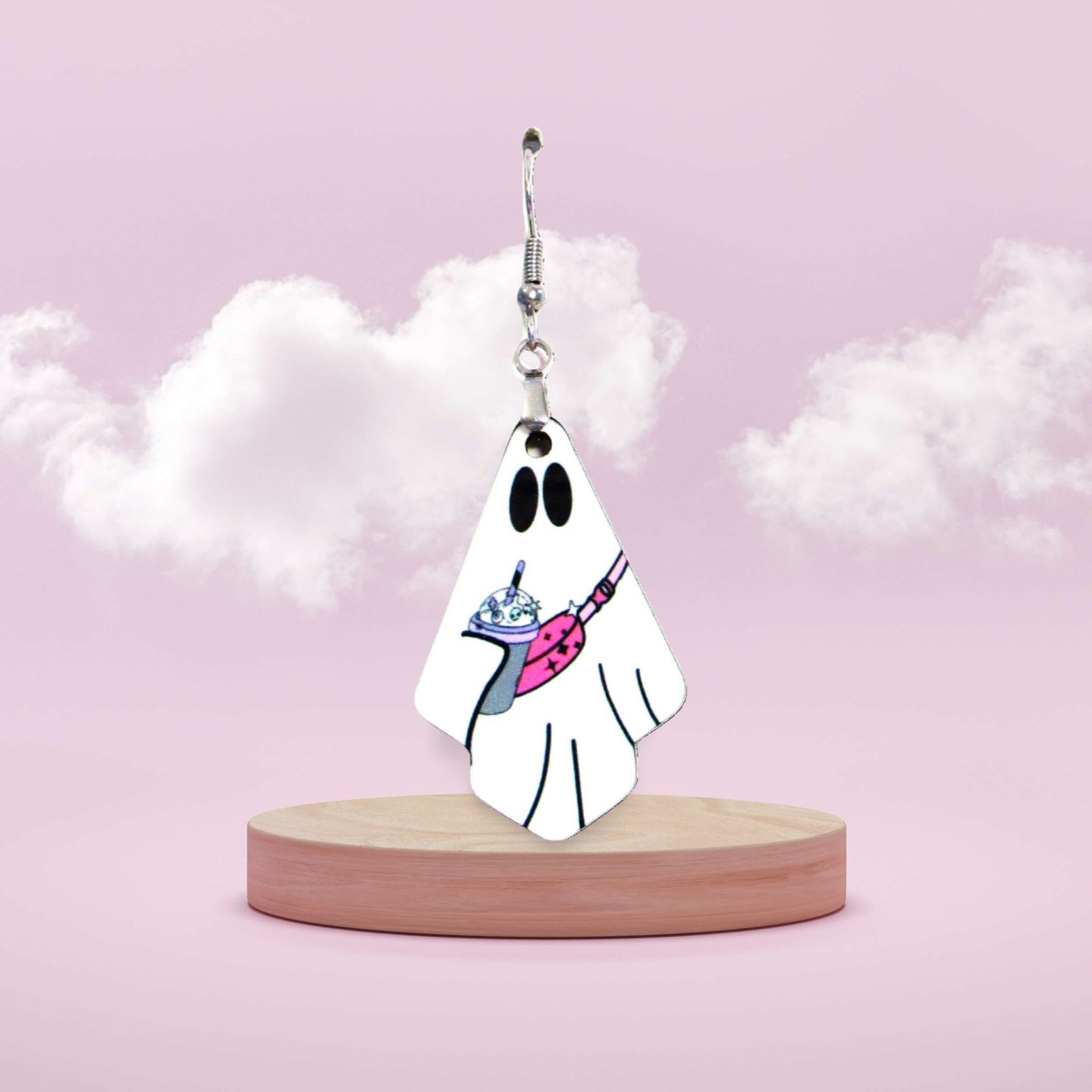 Ghost Fan Shaped Sublimated Earrings 1.5 inch