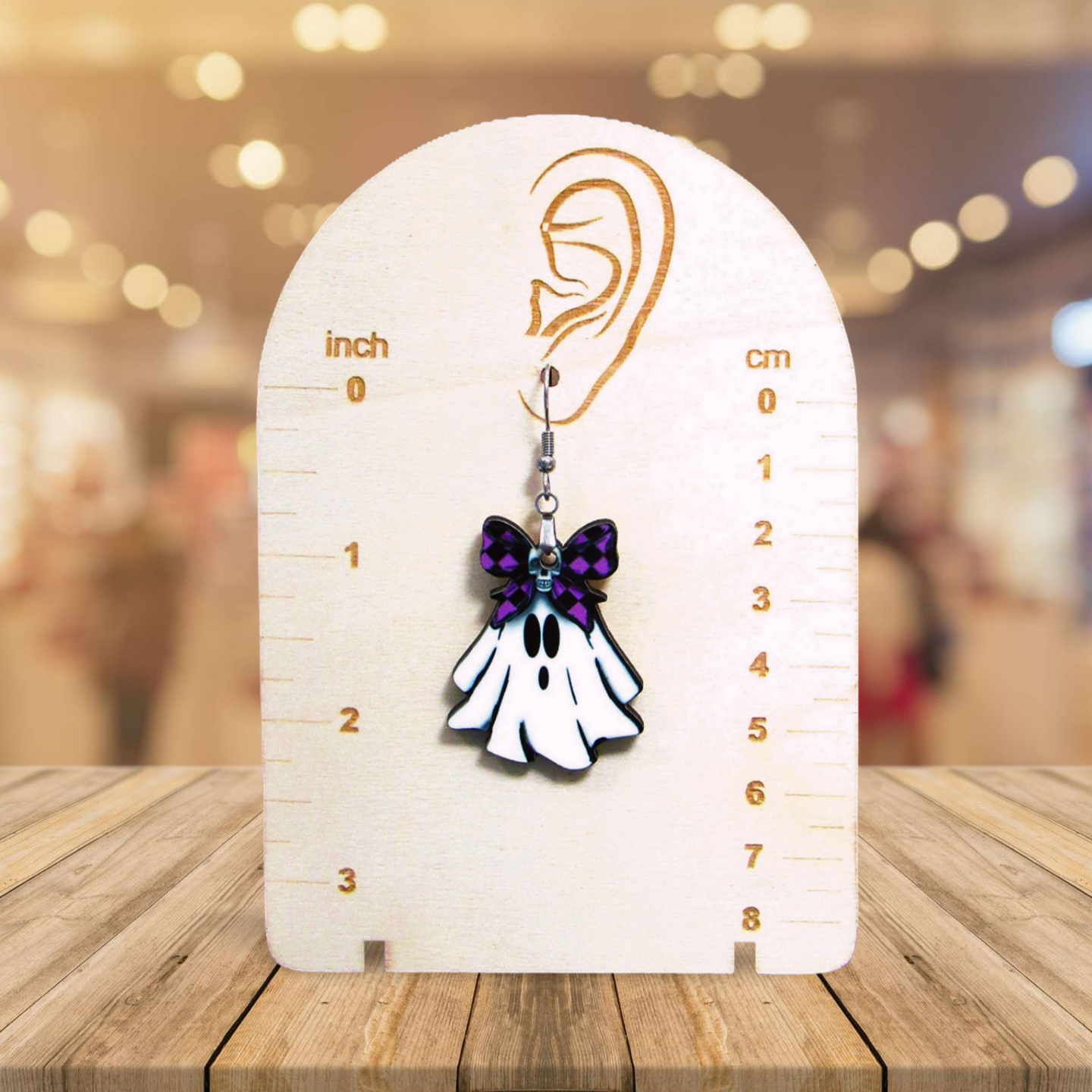 Ghost with Bow Shaped Sublimated Earrings 1.5 inch