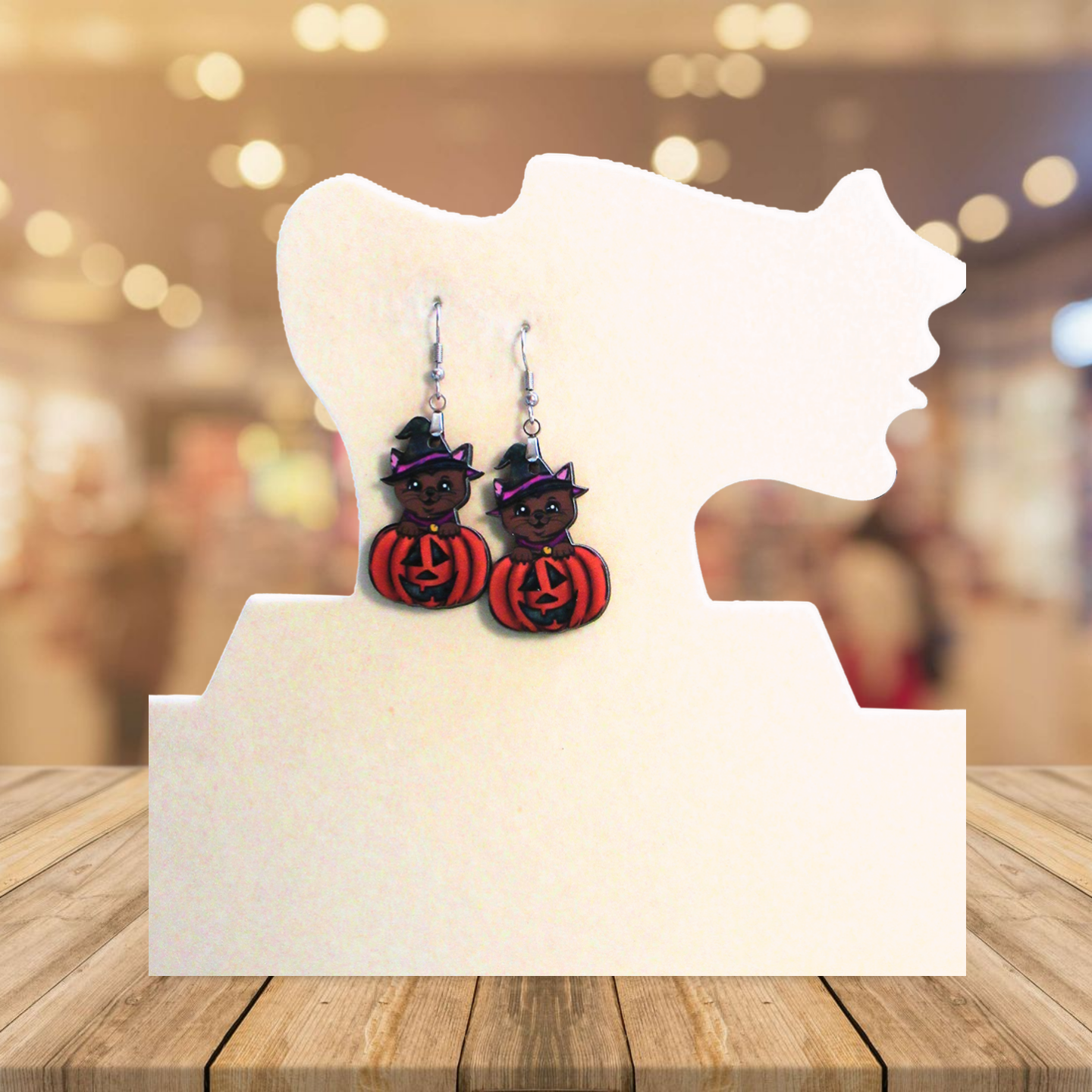 Cat in a Pumpkin Shaped Sublimated Earrings 1.5 inch