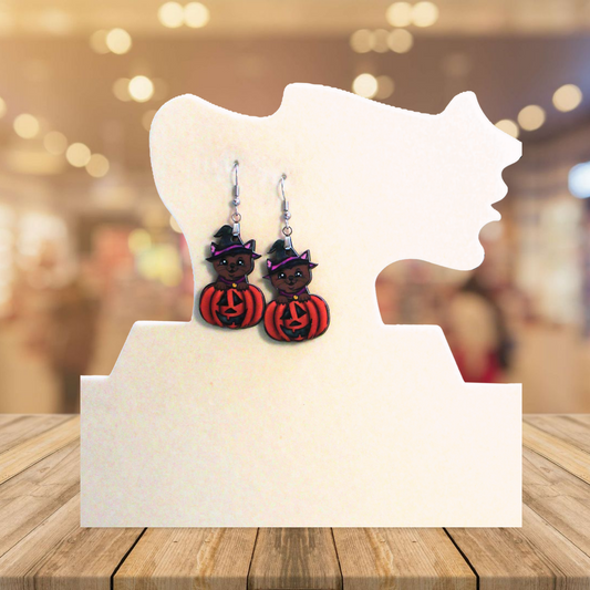 Cat in a Pumpkin Shaped Sublimated Earrings 1.5 inch