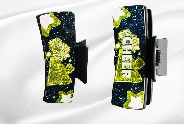 MDF-Large Sublimated Hair Claw Clip Cheer Themed (Glitter Look)