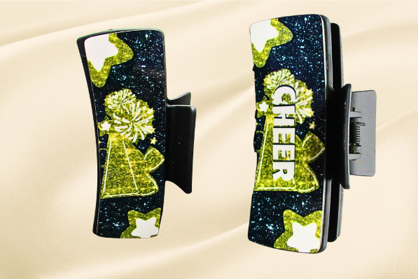 MDF-Large Sublimated Hair Claw Clip Cheer Themed (Glitter Look)