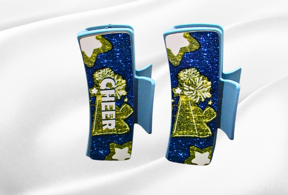 MDF-Large Sublimated Hair Claw Clip Cheer Themed (Glitter Look)