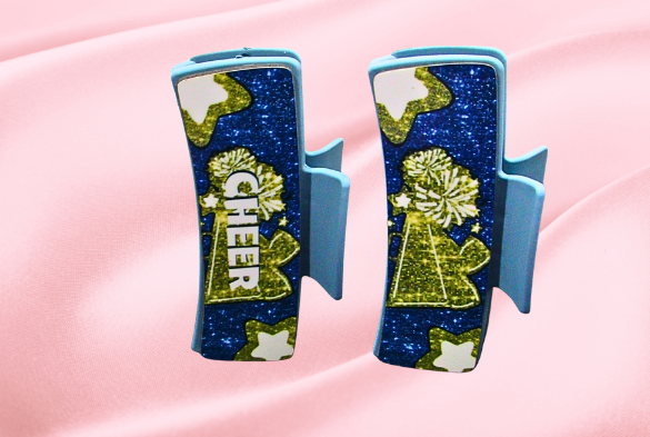 MDF-Large Sublimated Hair Claw Clip Cheer Themed (Glitter Look)