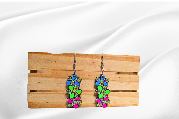 MDF-Triple Flower Shaped Sublimated Earring 1.5 inch