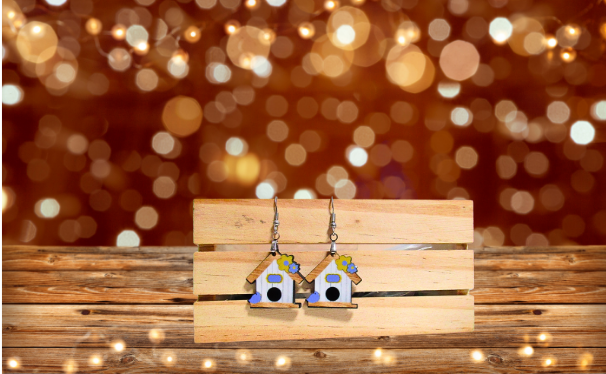 MDF-Birdhouse Shaped Earrings 1 inch