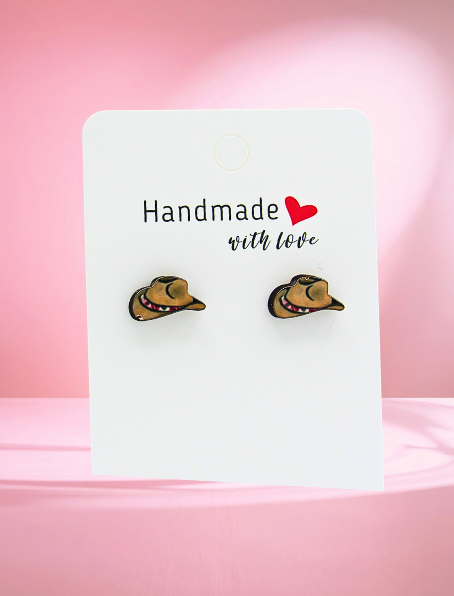 MDF-Cowboy Hat Shaped Sublimated Stud Earrings