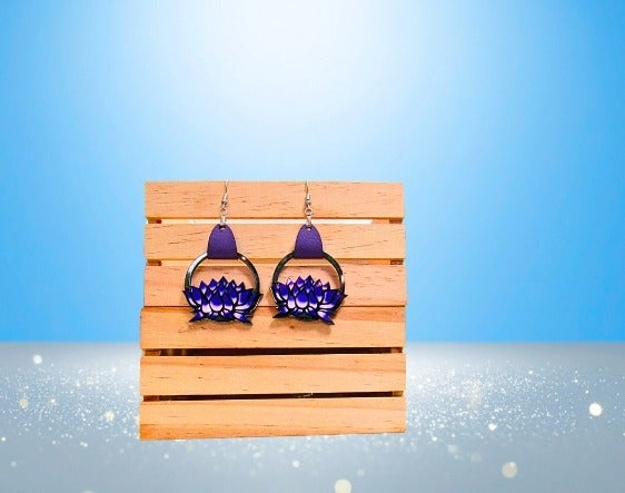 MDF-Round Lotus Shaped Sublimated Earrings 1.5 inch