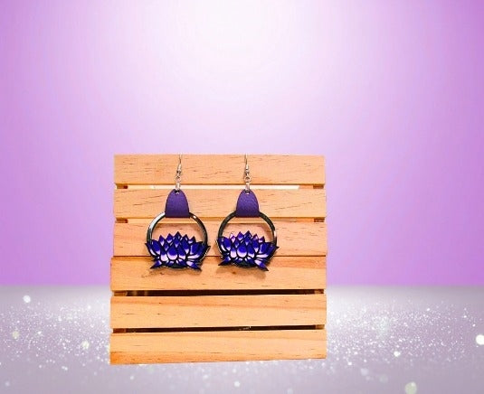 MDF-Round Lotus Shaped Sublimated Earrings 1.5 inch