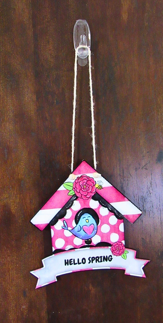 Birdhouse With Ribbon Banner Shaped Sublimated Door Hanger