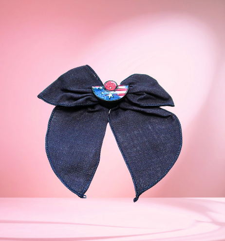 5" Girls Cotton Hair Bow with MDF Shaped Sublimated Center (Patriotic)
