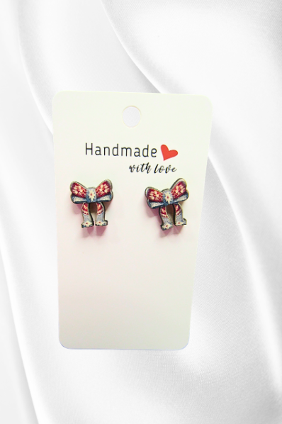 MDF-Christmas Bow Shaped Sublimated Stud Earrings