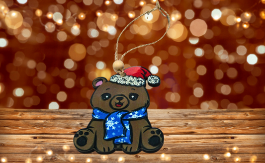 MDF- Polar Bear Sitting Shaped Sublimated Ornament Brown