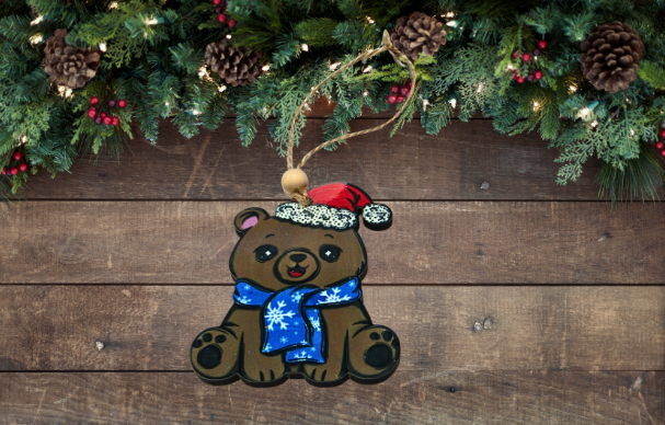 MDF- Polar Bear Sitting Shaped Sublimated Ornament Brown