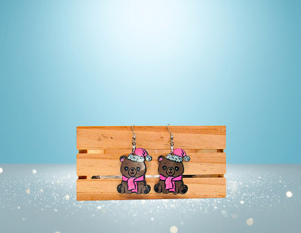 MDF - Polar Bear Sitting Shaped Sublimated Earrings 1.5 inch