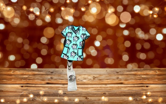 Scrub Top Shaped Sublimated Badge Reel Holder