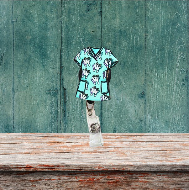 Scrub Top Shaped Sublimated Badge Reel Holder