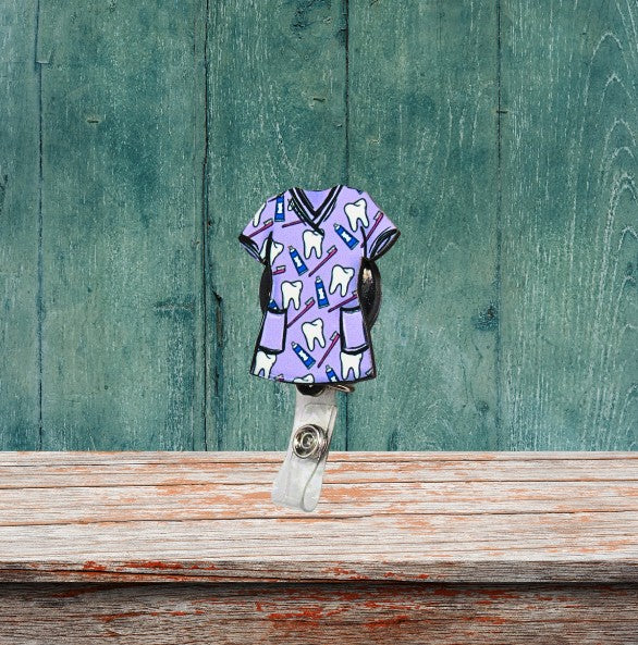 Scrub Top Shaped Sublimated Badge Reel Holder