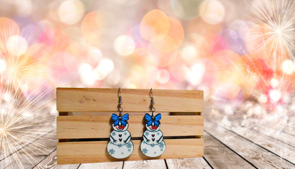 MDF - Snowman with Bow Shaped Sublimated Earrings 1.5 inch