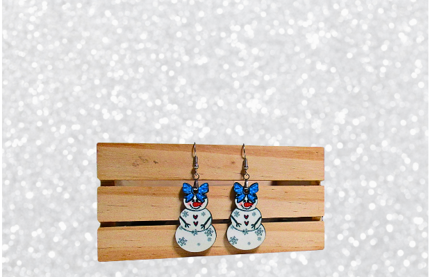 MDF - Snowman with Bow Shaped Sublimated Earrings 1.5 inch